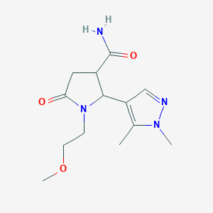 molecular formula C13H20N4O3 B13302630 2-(1,5-Dimethyl-1H-pyrazol-4-yl)-1-(2-methoxyethyl)-5-oxopyrrolidine-3-carboxamide 