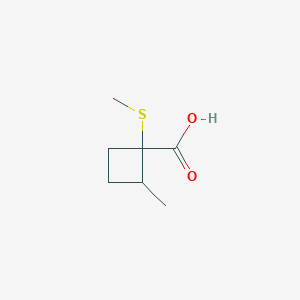 molecular formula C7H12O2S B13302696 2-Methyl-1-(methylsulfanyl)cyclobutane-1-carboxylic acid 