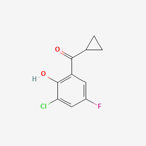 molecular formula C10H8ClFO2 B13302789 2-Chloro-6-cyclopropanecarbonyl-4-fluorophenol 