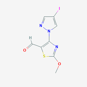 molecular formula C8H6IN3O2S B13302998 4-(4-Iodo-1H-pyrazol-1-yl)-2-methoxy-1,3-thiazole-5-carbaldehyde 