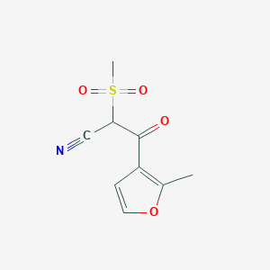 molecular formula C9H9NO4S B13303003 2-Methanesulfonyl-3-(2-methylfuran-3-yl)-3-oxopropanenitrile 