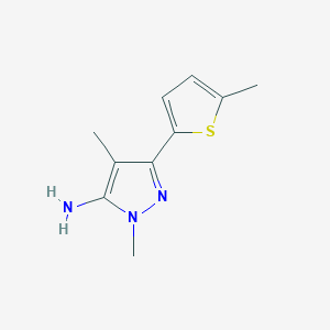 molecular formula C10H13N3S B13303022 1,4-Dimethyl-3-(5-methylthiophen-2-YL)-1H-pyrazol-5-amine 