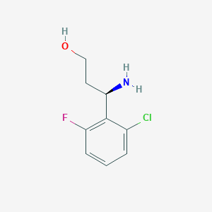 molecular formula C9H11ClFNO B13303354 (3R)-3-Amino-3-(2-chloro-6-fluorophenyl)propan-1-OL 