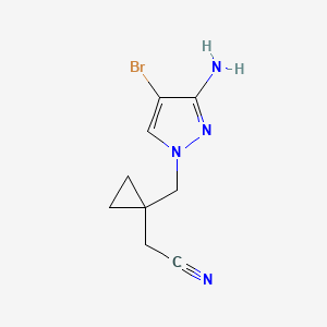 molecular formula C9H11BrN4 B13303612 2-(1-((3-Amino-4-bromo-1h-pyrazol-1-yl)methyl)cyclopropyl)acetonitrile 