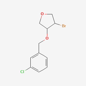 molecular formula C11H12BrClO2 B13303735 3-Bromo-4-[(3-chlorophenyl)methoxy]oxolane 