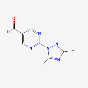 molecular formula C9H9N5O B13303828 2-(Dimethyl-1H-1,2,4-triazol-1-YL)pyrimidine-5-carbaldehyde 