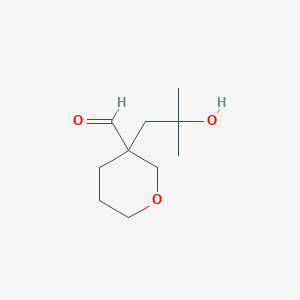 molecular formula C10H18O3 B13304040 3-(2-Hydroxy-2-methylpropyl)oxane-3-carbaldehyde 