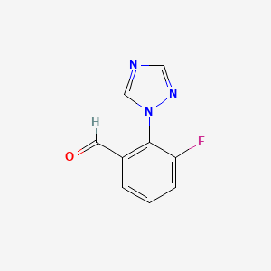 molecular formula C9H6FN3O B13304341 3-Fluoro-2-(1H-1,2,4-triazol-1-YL)benzaldehyde 