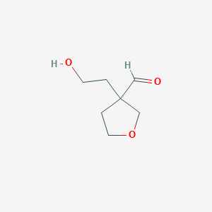 molecular formula C7H12O3 B13304687 3-(2-Hydroxyethyl)oxolane-3-carbaldehyde 