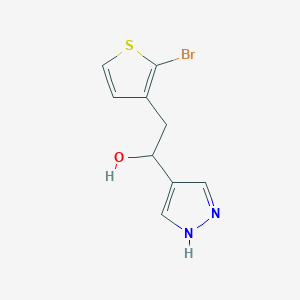 molecular formula C9H9BrN2OS B13304891 2-(2-Bromothiophen-3-yl)-1-(1H-pyrazol-4-yl)ethan-1-ol 