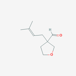 molecular formula C10H16O2 B13305287 3-(3-Methylbut-2-en-1-yl)oxolane-3-carbaldehyde 