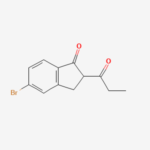 molecular formula C12H11BrO2 B13305708 5-Bromo-2-propanoyl-2,3-dihydro-1H-inden-1-one 