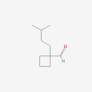 molecular formula C10H18O B13305760 1-(3-Methylbutyl)cyclobutane-1-carbaldehyde 