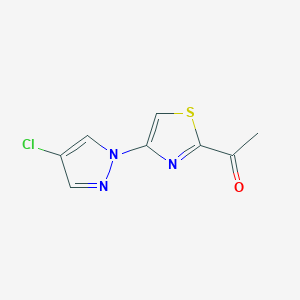 molecular formula C8H6ClN3OS B13305972 1-[4-(4-Chloro-1H-pyrazol-1-yl)-1,3-thiazol-2-yl]ethan-1-one 