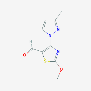 molecular formula C9H9N3O2S B13306030 2-Methoxy-4-(3-methyl-1H-pyrazol-1-yl)-1,3-thiazole-5-carbaldehyde 