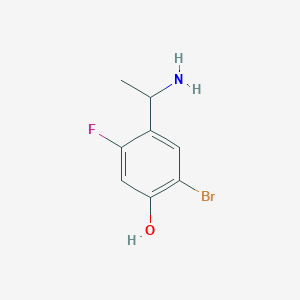 molecular formula C8H9BrFNO B13306345 4-(1-Aminoethyl)-2-bromo-5-fluorophenol 