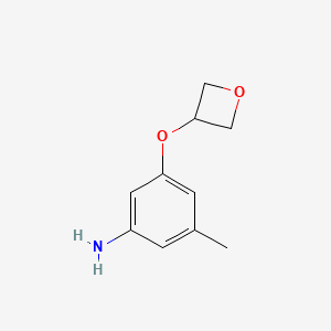 molecular formula C10H13NO2 B13306669 3-Methyl-5-(oxetan-3-yloxy)aniline 