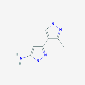 molecular formula C9H13N5 B13306719 3-(1,3-Dimethyl-1H-pyrazol-4-yl)-1-methyl-1H-pyrazol-5-amine 