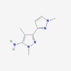 molecular formula C9H13N5 B13306771 1,4-Dimethyl-3-(1-methyl-1H-pyrazol-3-yl)-1H-pyrazol-5-amine 