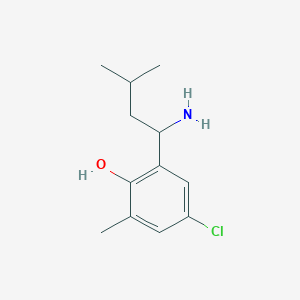 molecular formula C12H18ClNO B13306822 2-(1-Amino-3-methylbutyl)-4-chloro-6-methylphenol 