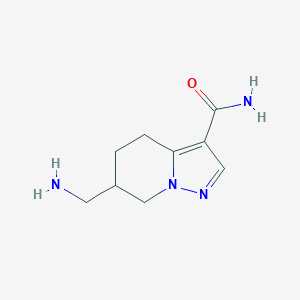 molecular formula C9H14N4O B13306836 6-(Aminomethyl)-4H,5H,6H,7H-pyrazolo[1,5-a]pyridine-3-carboxamide 