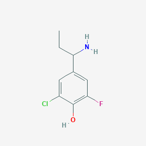 molecular formula C9H11ClFNO B13306906 4-(1-Aminopropyl)-2-chloro-6-fluorophenol 