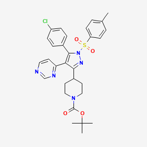 molecular formula C30H32ClN5O4S B13306996 Tert-butyl 4-(5-(4-chlorophenyl)-4-(pyrimidin-4-yl)-1-tosyl-1h-pyrazol-3-yl)piperidine-1-carboxylate 