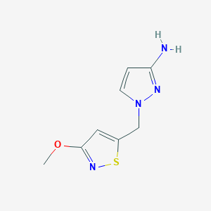 molecular formula C8H10N4OS B13307098 1-[(3-Methoxy-1,2-thiazol-5-yl)methyl]-1H-pyrazol-3-amine 