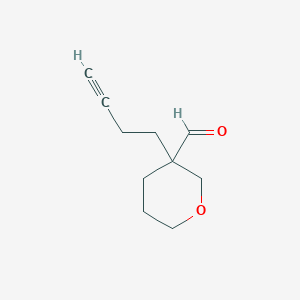 molecular formula C10H14O2 B13307201 3-(But-3-yn-1-yl)oxane-3-carbaldehyde 