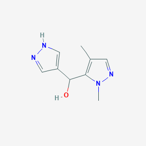 molecular formula C9H12N4O B13307314 (1,4-Dimethyl-1H-pyrazol-5-yl)(1H-pyrazol-4-yl)methanol 