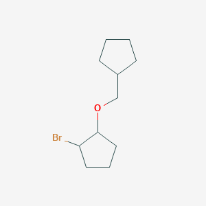 molecular formula C11H19BrO B13307409 1-Bromo-2-(cyclopentylmethoxy)cyclopentane 