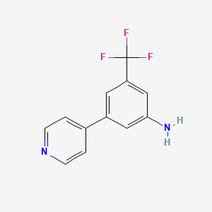 molecular formula C12H9F3N2 B13307425 3-(Pyridin-4-yl)-5-(trifluoromethyl)benzenamine 