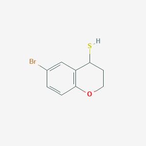 molecular formula C9H9BrOS B13307524 6-Bromo-3,4-dihydro-2H-1-benzopyran-4-thiol 