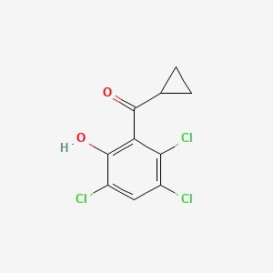 molecular formula C10H7Cl3O2 B13307842 3,4,6-Trichloro-2-cyclopropanecarbonylphenol 