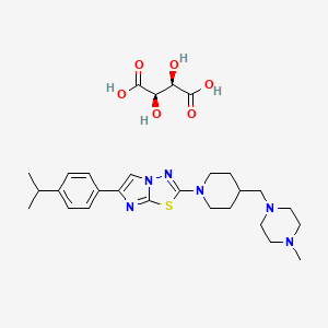 molecular formula C28H40N6O6S B13308271 (2R,3R)-2,3-dihydroxybutanedioic acid;2-[4-[(4-methylpiperazin-1-yl)methyl]piperidin-1-yl]-6-(4-propan-2-ylphenyl)imidazo[2,1-b][1,3,4]thiadiazole 