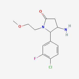 molecular formula C13H16ClFN2O2 B13308609 4-Amino-5-(4-chloro-3-fluorophenyl)-1-(2-methoxyethyl)pyrrolidin-2-one 