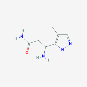 molecular formula C8H14N4O B13308696 3-Amino-3-(1,4-dimethyl-1H-pyrazol-5-yl)propanamide 