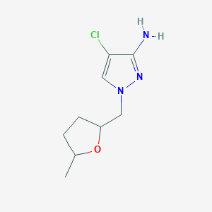 molecular formula C9H14ClN3O B13308735 4-Chloro-1-[(5-methyloxolan-2-yl)methyl]-1H-pyrazol-3-amine 