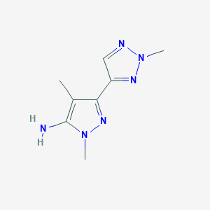 molecular formula C8H12N6 B13308858 1,4-Dimethyl-3-(2-methyl-2H-1,2,3-triazol-4-yl)-1H-pyrazol-5-amine 