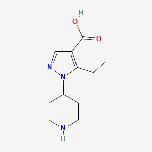 molecular formula C11H17N3O2 B13308955 5-Ethyl-1-(piperidin-4-yl)-1H-pyrazole-4-carboxylic acid 