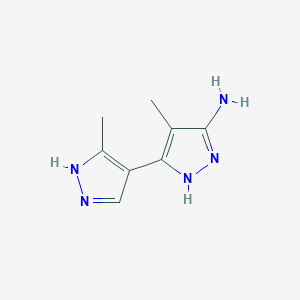 molecular formula C8H11N5 B13309121 4-methyl-3-(5-methyl-1H-pyrazol-4-yl)-1H-pyrazol-5-amine 