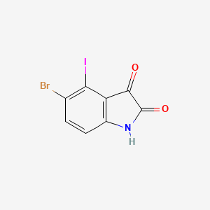 molecular formula C8H3BrINO2 B13309296 1H-Indole-2,3-dione, 5-bromo-4-iodo- 