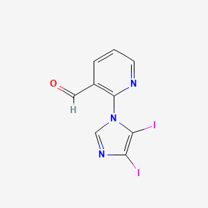 molecular formula C9H5I2N3O B13309429 2-(4,5-Diiodo-1H-imidazol-1-yl)pyridine-3-carbaldehyde 