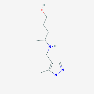 molecular formula C11H21N3O B13309608 4-{[(1,5-dimethyl-1H-pyrazol-4-yl)methyl]amino}pentan-1-ol 