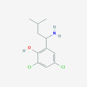 molecular formula C11H15Cl2NO B13310173 2-(1-Amino-3-methylbutyl)-4,6-dichlorophenol 