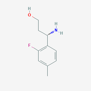 molecular formula C10H14FNO B13310240 (3S)-3-Amino-3-(2-fluoro-4-methylphenyl)propan-1-OL 