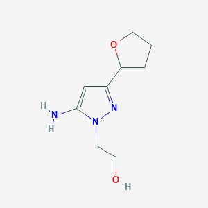 molecular formula C9H15N3O2 B13310378 2-[5-amino-3-(oxolan-2-yl)-1H-pyrazol-1-yl]ethan-1-ol 