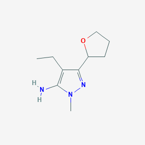 molecular formula C10H17N3O B13310585 4-Ethyl-1-methyl-3-(oxolan-2-YL)-1H-pyrazol-5-amine 