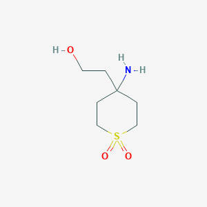 molecular formula C7H15NO3S B13311089 4-Amino-4-(2-hydroxyethyl)-1lambda6-thiane-1,1-dione 