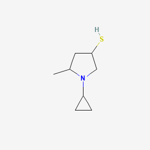 molecular formula C8H15NS B13311188 1-Cyclopropyl-5-methylpyrrolidine-3-thiol 